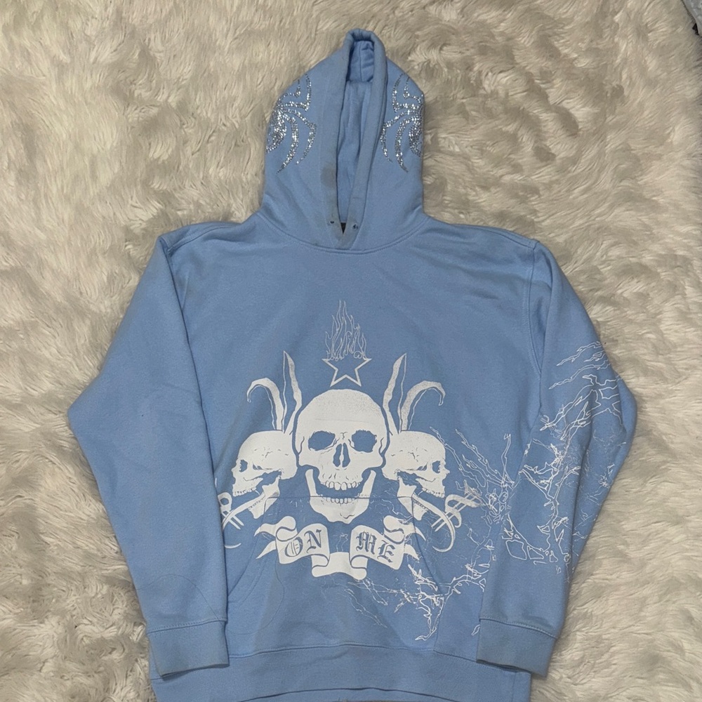 Skull Graphic Light Blue Hoodie